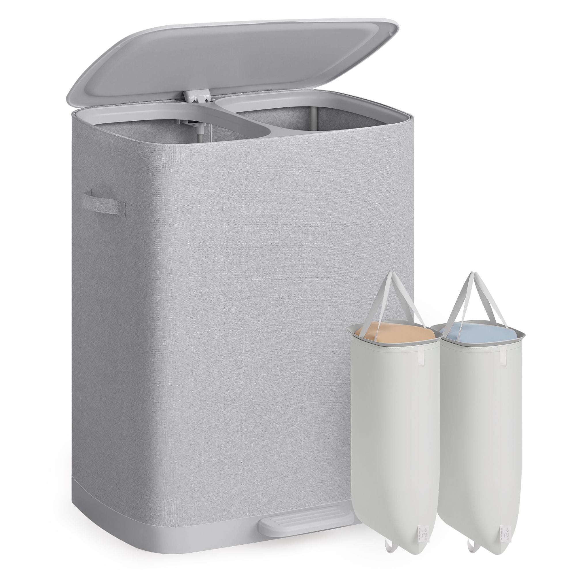 Laundry Basket with Lid - 42.2 Gallons - 2-Compartment Laundry Hamper with Handle and Pedal - Removable Liner - Easy Assembly - 22 x 18.5 x 29.5 Inches - Slate Gray ULCB832B101 - Dove Gray