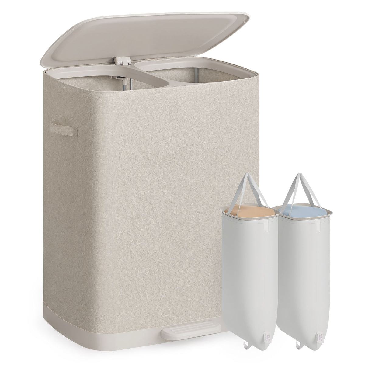 Laundry Basket with Lid - 42.2 Gallons - 2-Compartment Laundry Hamper with Handle and Pedal - Removable Liner - Easy Assembly - 22 x 18.5 x 29.5 Inches - Slate Gray ULCB832B101 - Cappuccino Beige