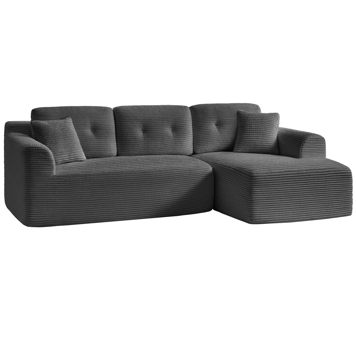 108.3 Inches Boneless Couch with Chaise - Modular Sectional Sofa - Dark Gray