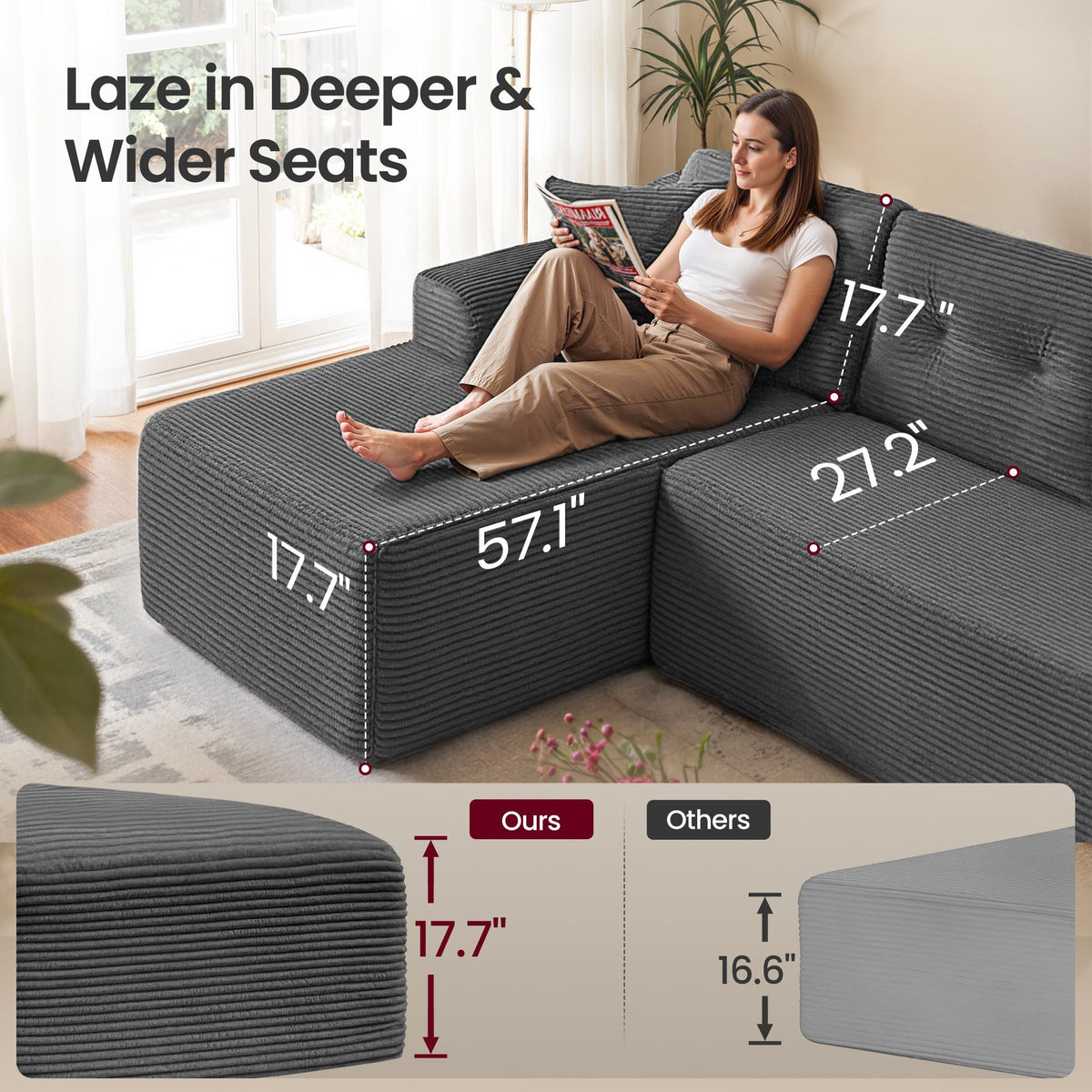 Modular Sectional Sofa - Boneless Couch - Chaise - 108.3 inches