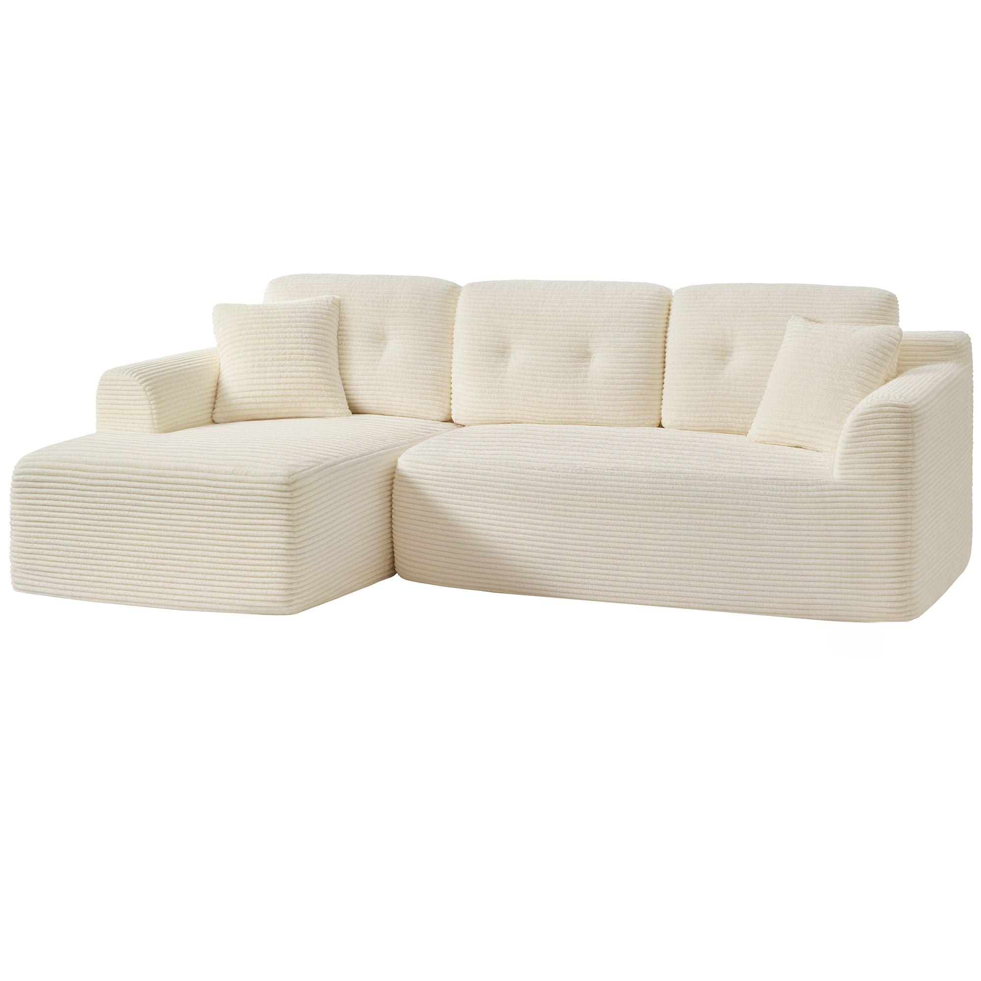 108.3 Inches Boneless Couch with Chaise - Modular Sectional Sofa - Cream White