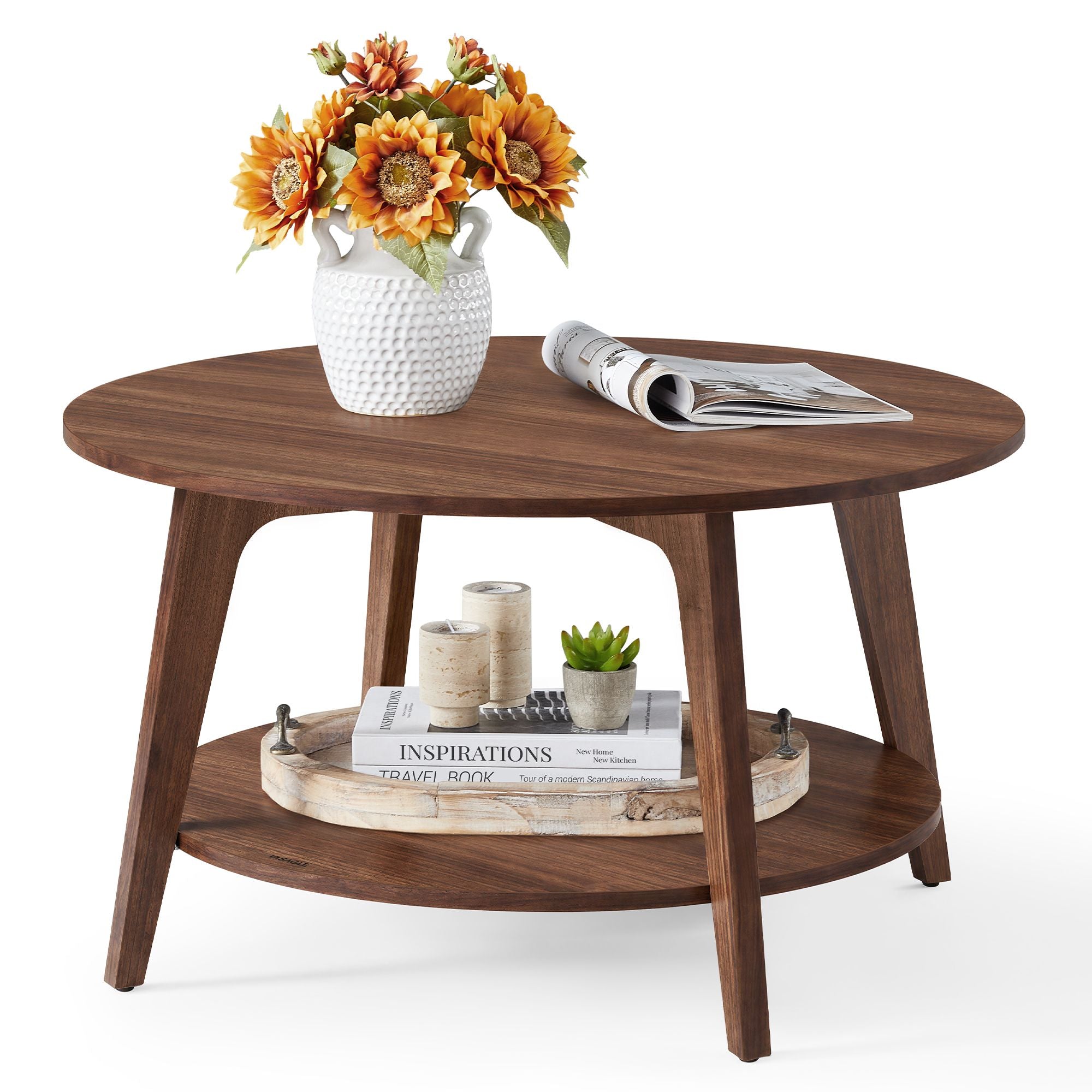 MAEZO Collection - Round Coffee Table - 2-Tier Center Table with Storage