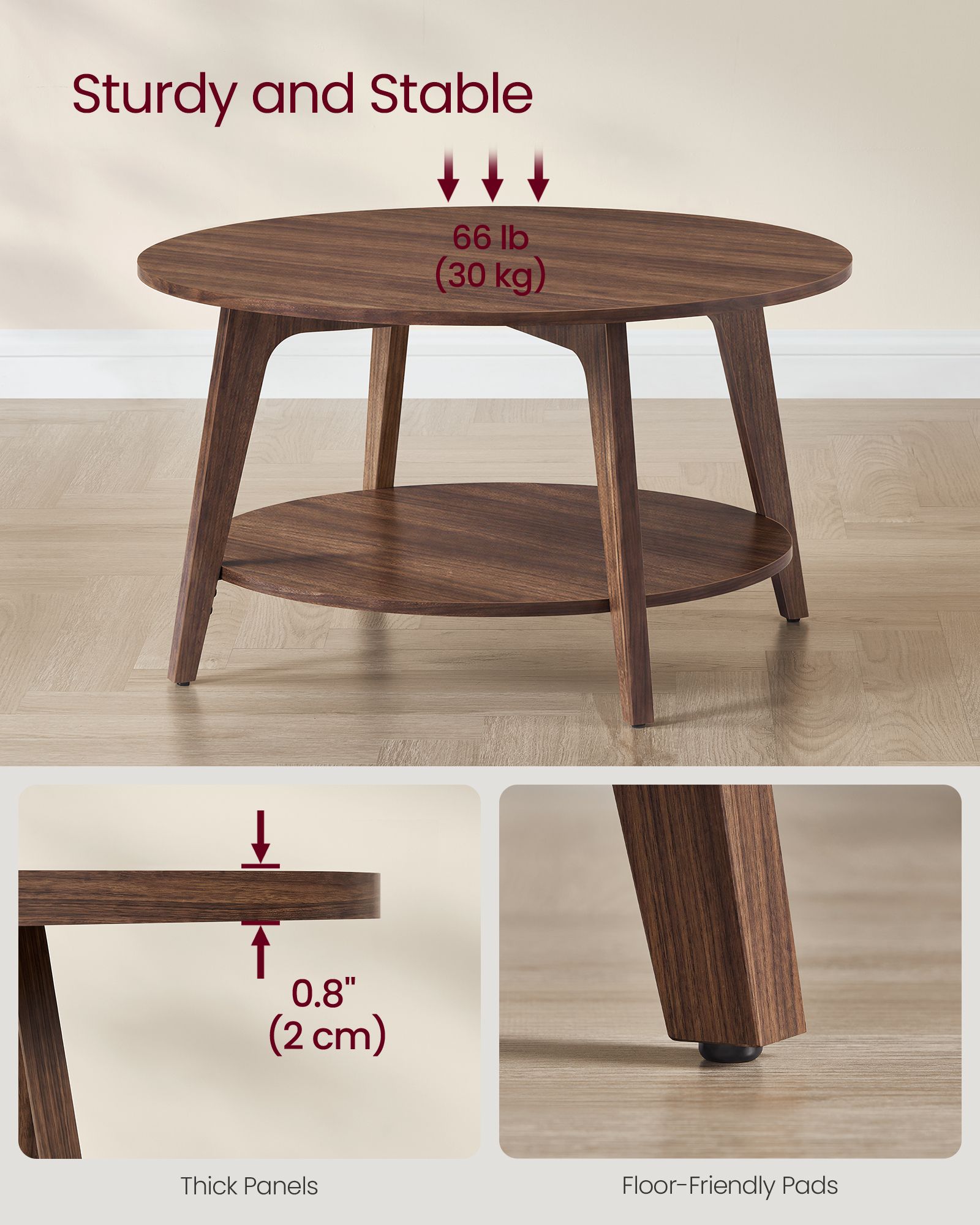 MAEZO Collection - Round Coffee Table - 2-Tier Center Table with Storage