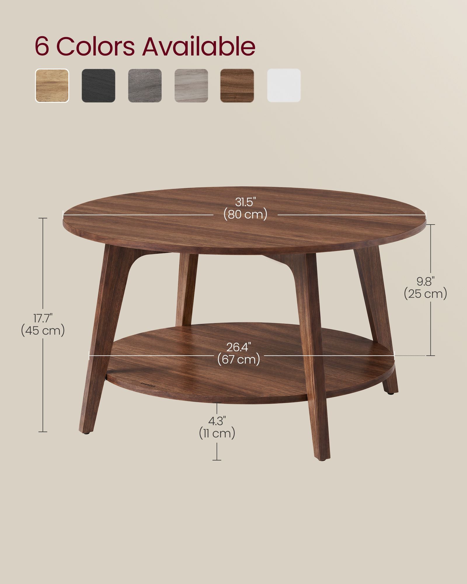 MAEZO Collection - Round Coffee Table - 2-Tier Center Table with Storage