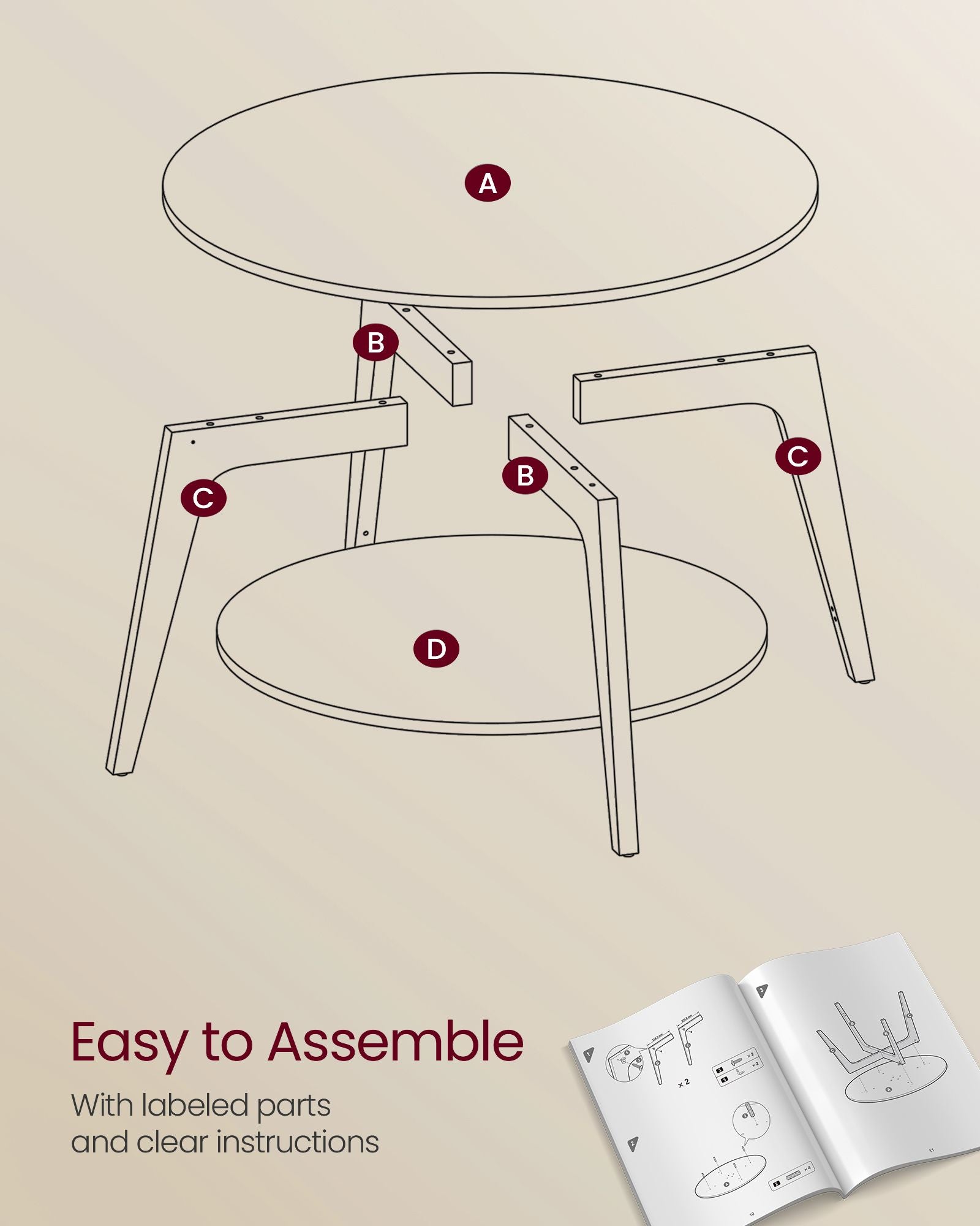 MAEZO Collection - Round Coffee Table - 2-Tier Center Table with Storage
