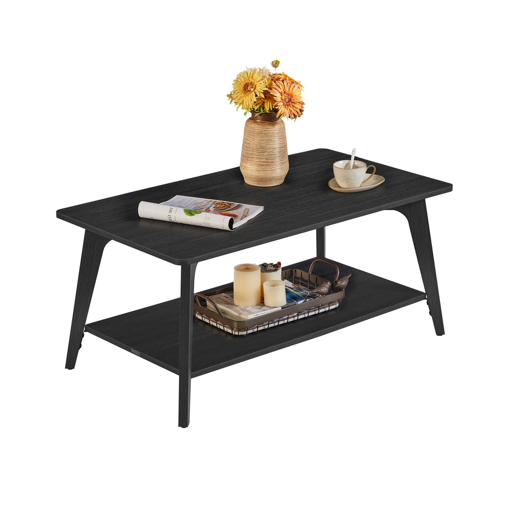 Coffee Table - 2-Tier Living Room Table with Storage - Center Table with Rounded Corners - Charcoal Gray