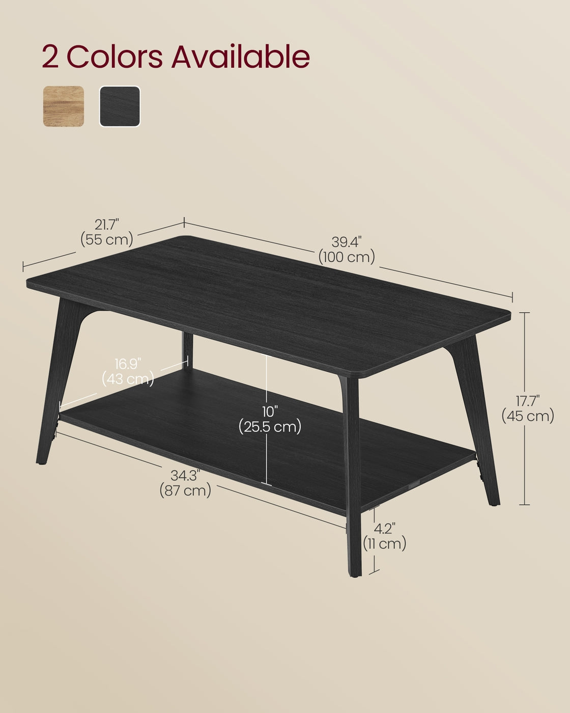 Coffee Table - 2-Tier Living Room Table with Storage - Center Table with Rounded Corners - Charcoal Gray