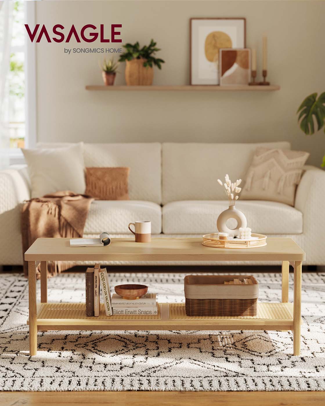 2-Tier Coffee Table for Living Room - Rectangular Living Room Table