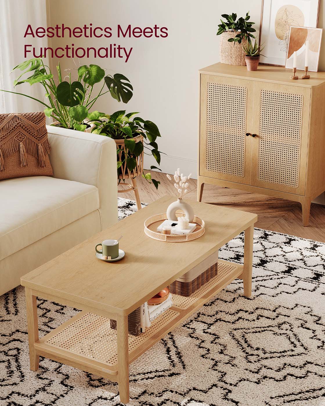 2-Tier Coffee Table for Living Room - Rectangular Living Room Table