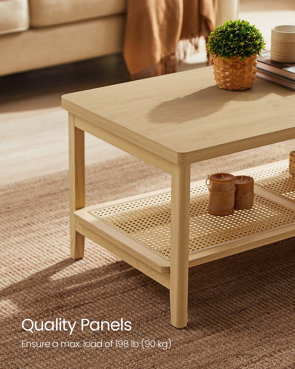 2-Tier Coffee Table for Living Room - Rectangular Living Room Table