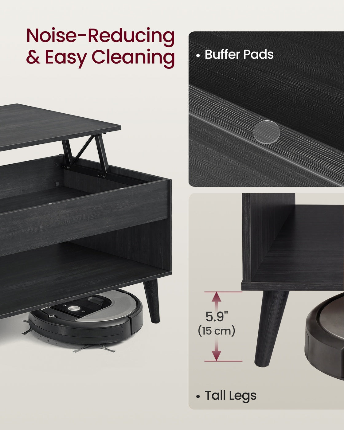 Lift Top Coffee Table with Hidden Storage for Living Room - Charcoal Gray