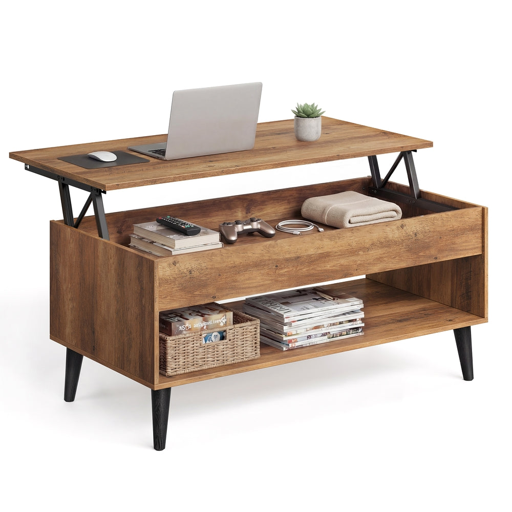 Lift Top Coffee Table with Hidden Storage for Living Room - Honey Brown
