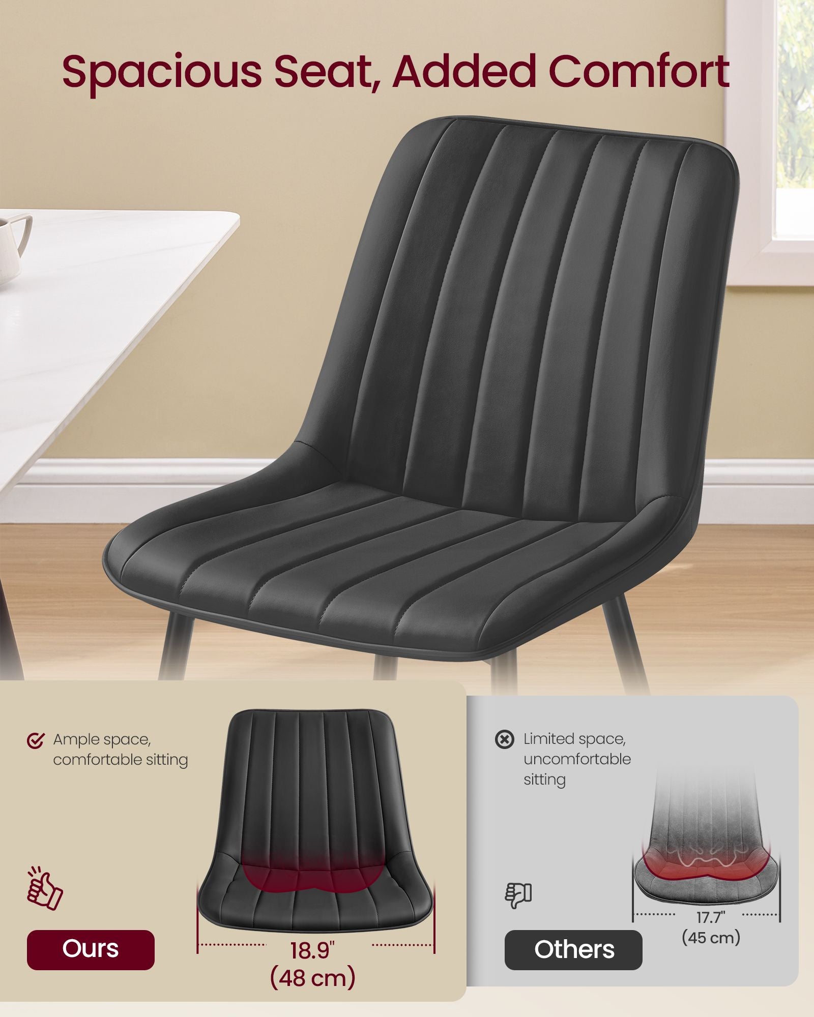 Dining Chairs - Upholstered Kitchen Chairs - Set of 2 - Dove Gray and Ink Black - Black