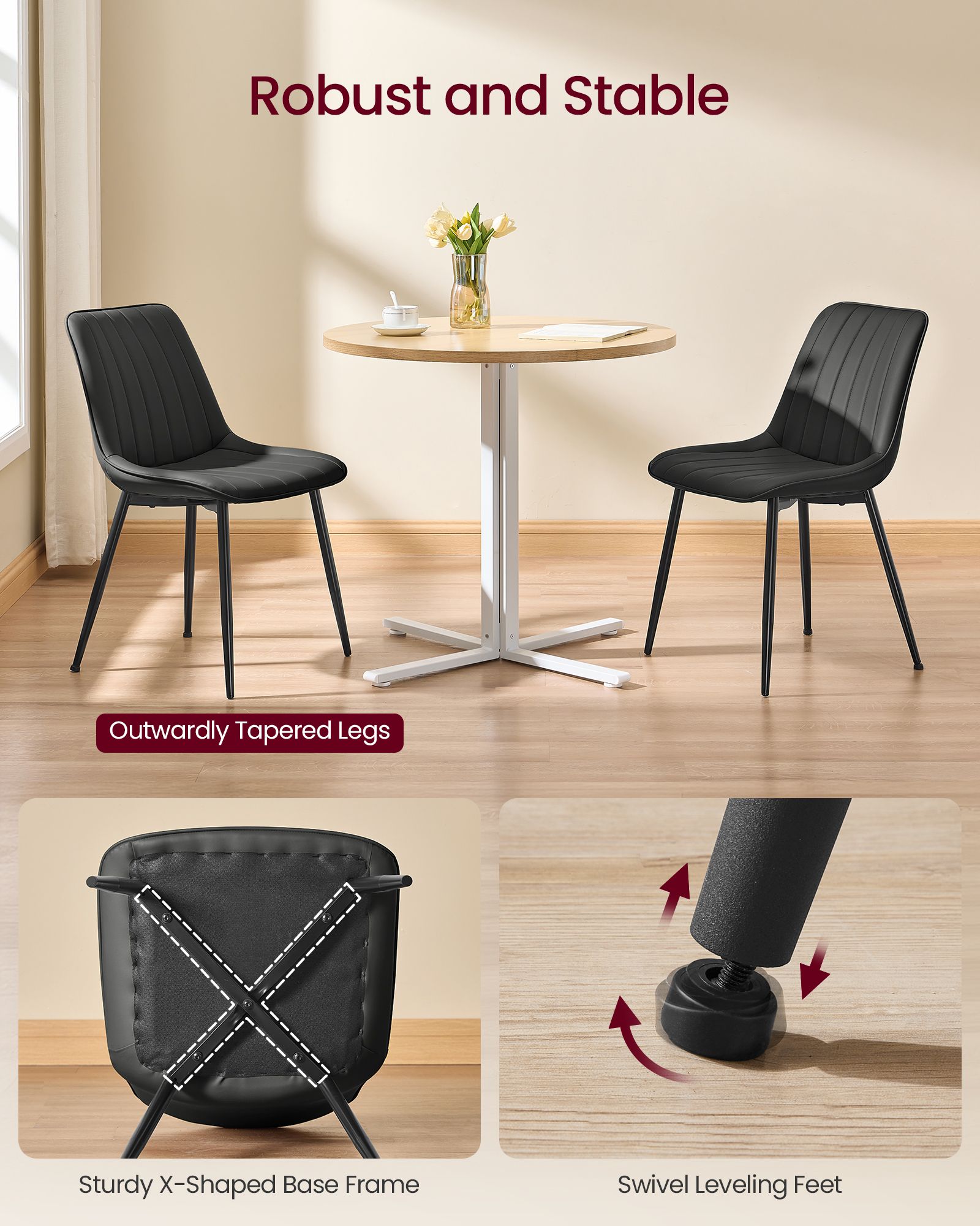 Dining Chairs - Upholstered Kitchen Chairs - Set of 2 - Dove Gray and Ink Black - Black