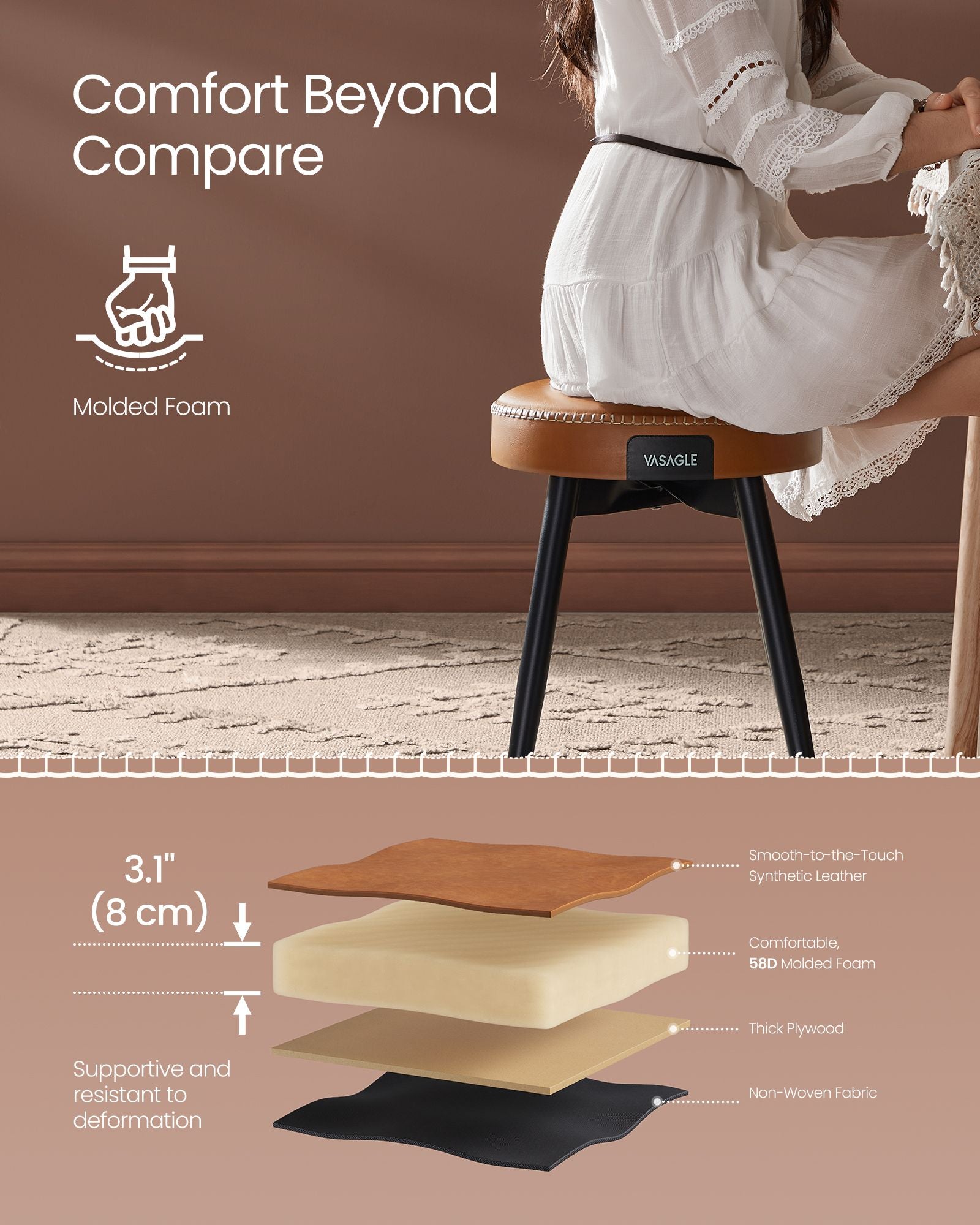 EKHO Collection - Dining Chairs Stools Set of 2 - Caramel Brown