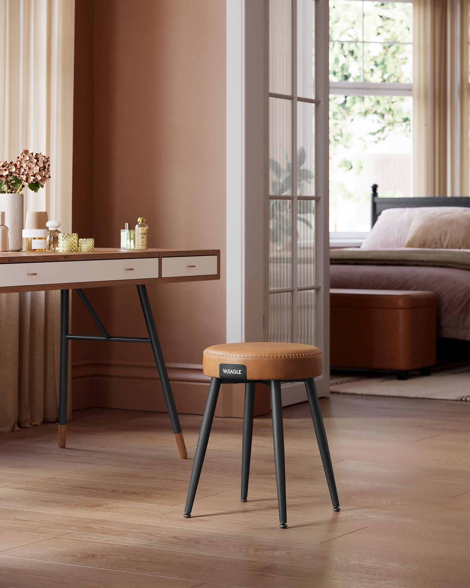 EKHO Collection - Dining Chairs Stools Set of 2 - Caramel Brown