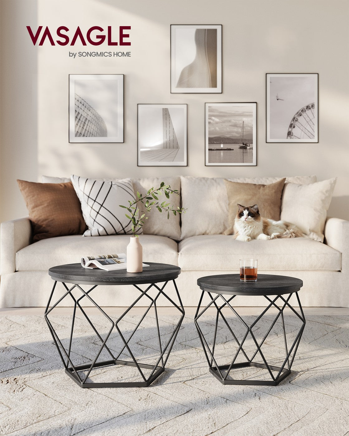 Round Coffee Table - Steel Frame - Set of 2
