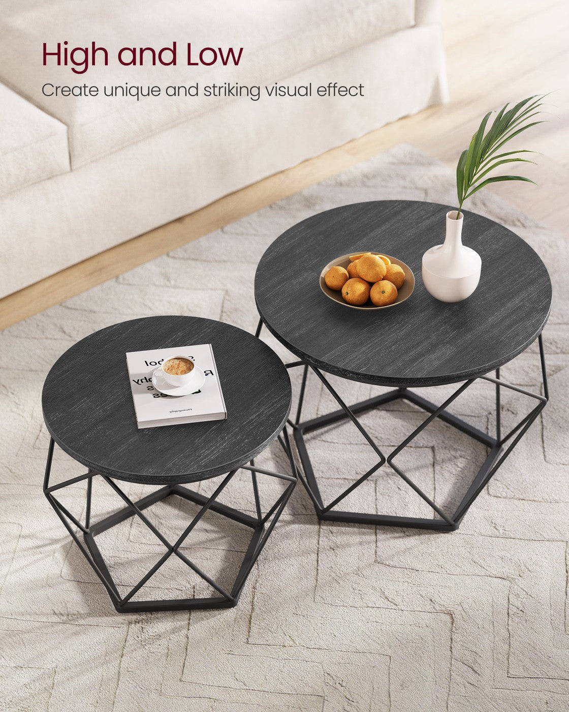 Round Coffee Table - Steel Frame - Set of 2