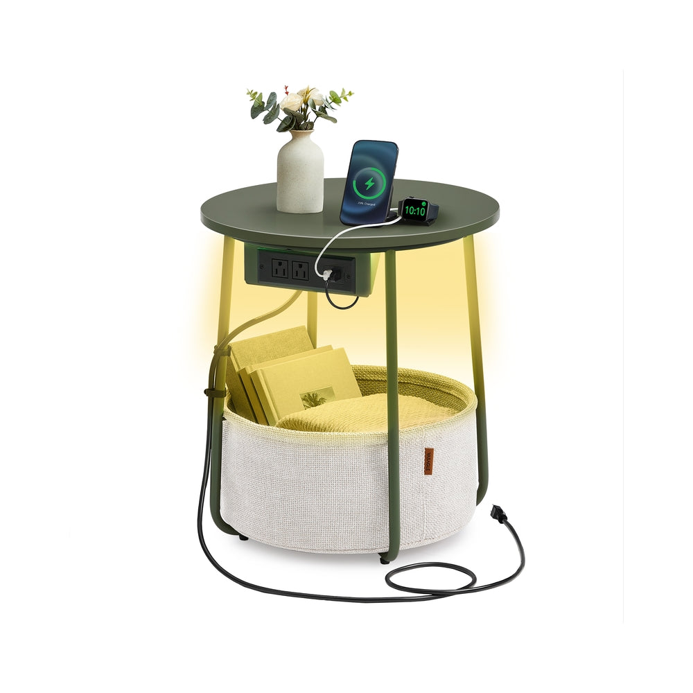 Round Side Table - Green + Brown