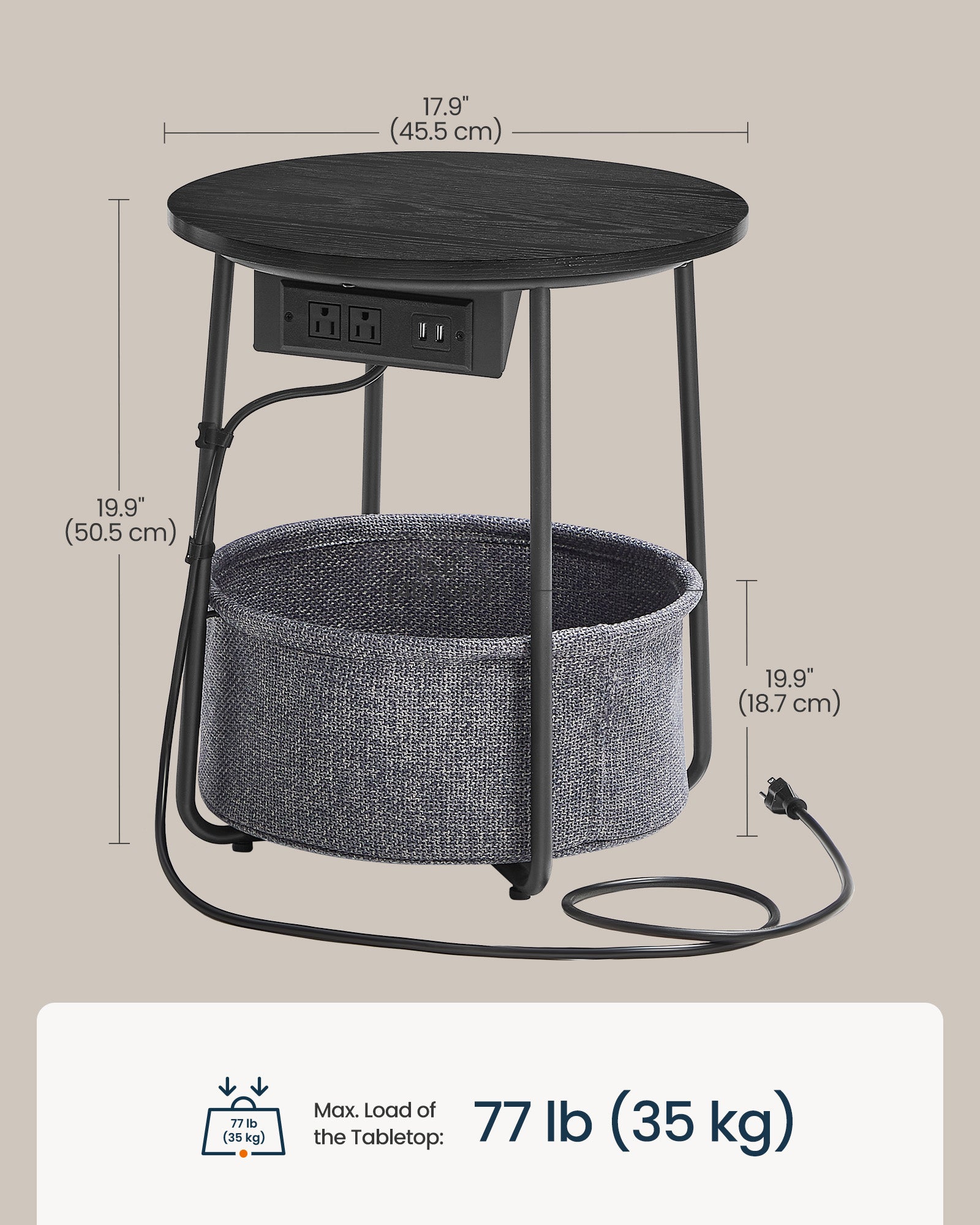 Round Side End Table - Black+Gray
