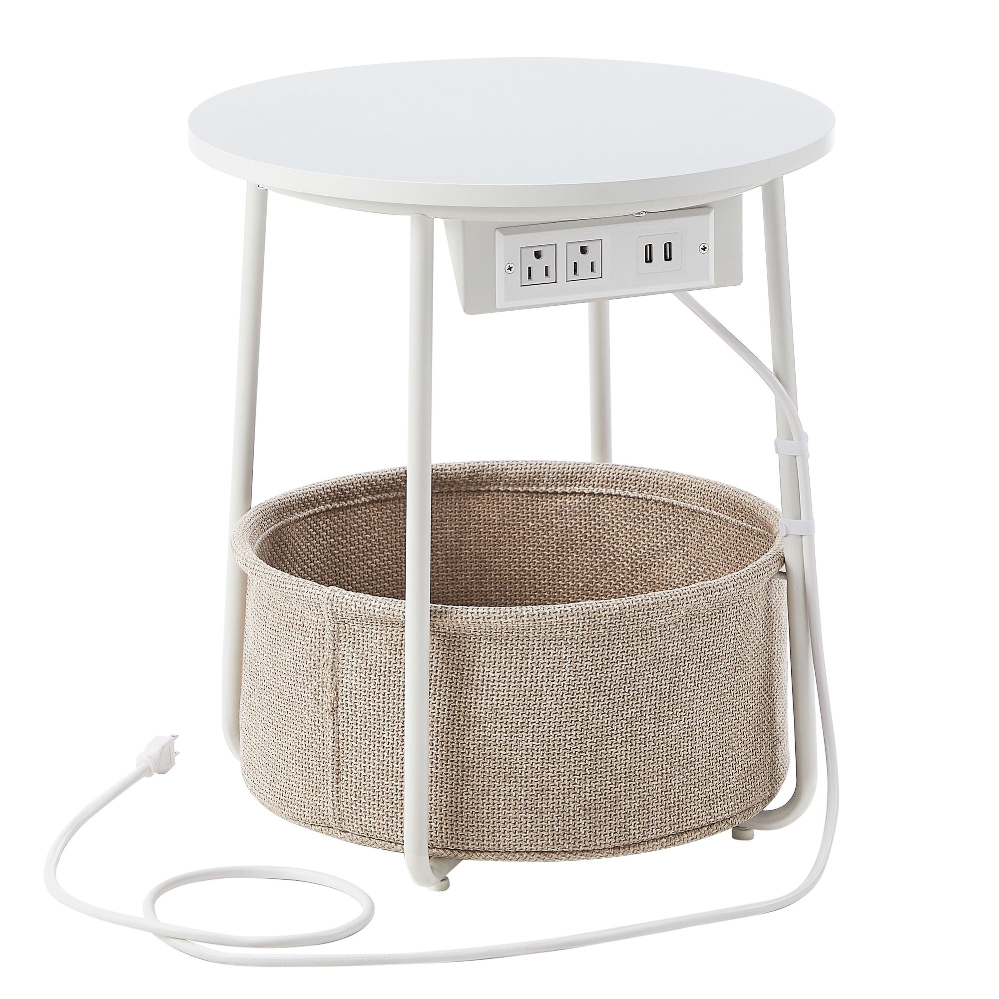 Round Side End Table - White+Brown