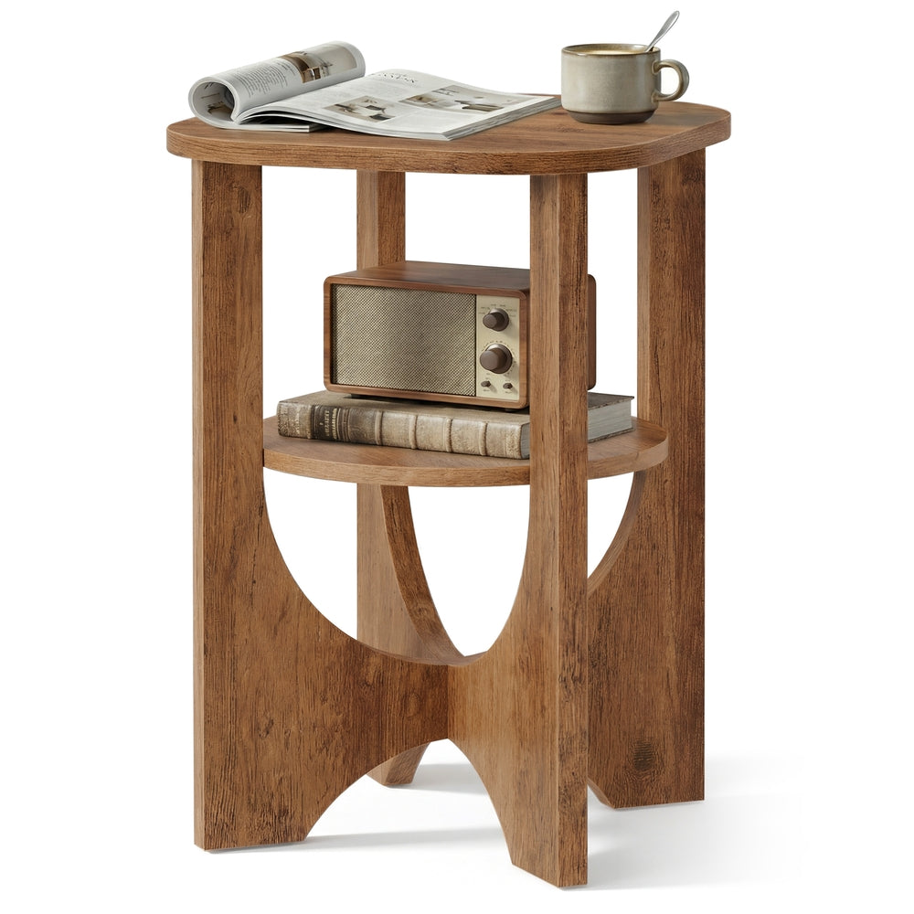 Side Table 2 Tier Small Accent End Table Honey Brown
