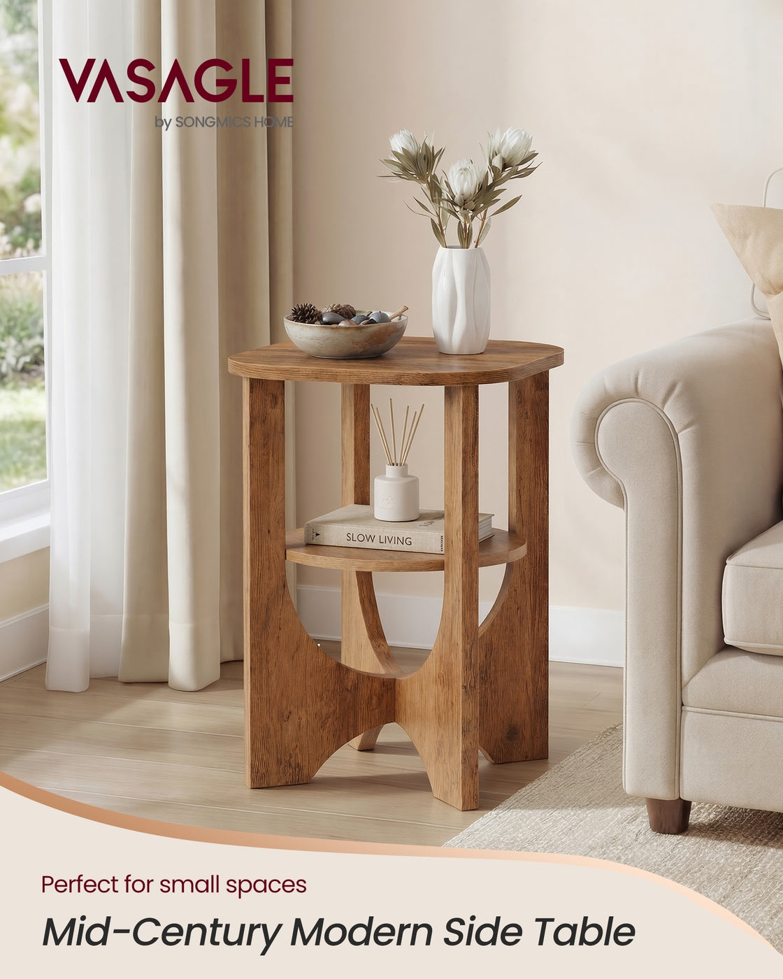 Side Table 2 Tier Small Accent End Table Honey Brown