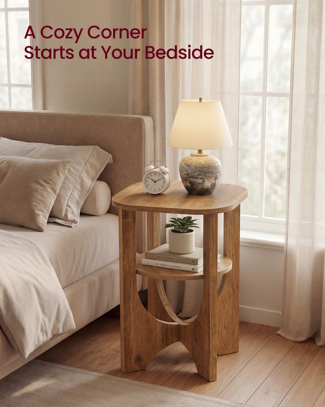 Side Table 2 Tier Small Accent End Table Honey Brown