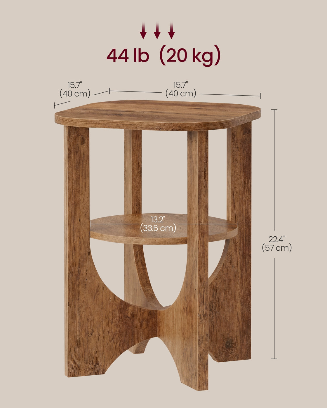 Side Table 2 Tier Small Accent End Table Honey Brown