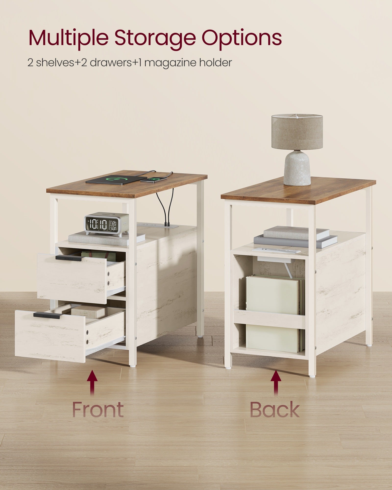 Narrow End Table - Charging Station - 2 Drawers