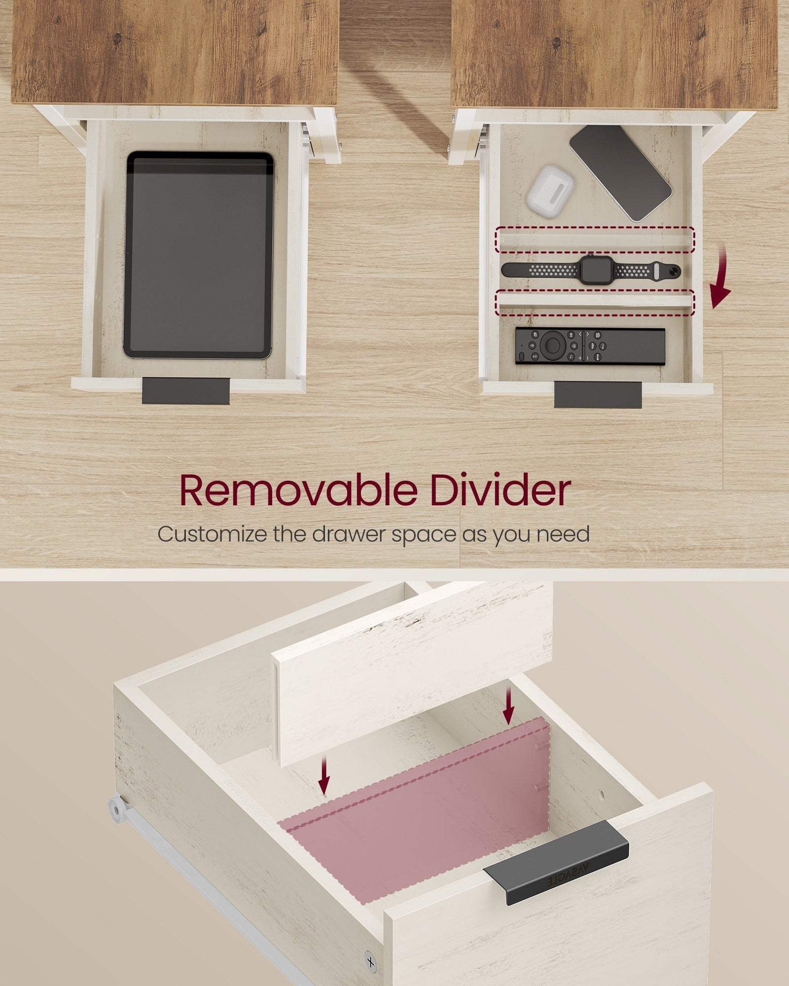 Narrow End Table - Charging Station - 2 Drawers