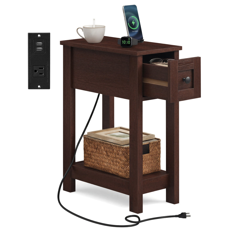 Farmhouse End Table with Storage Drawer - Saddle Brown - Saddle Brown