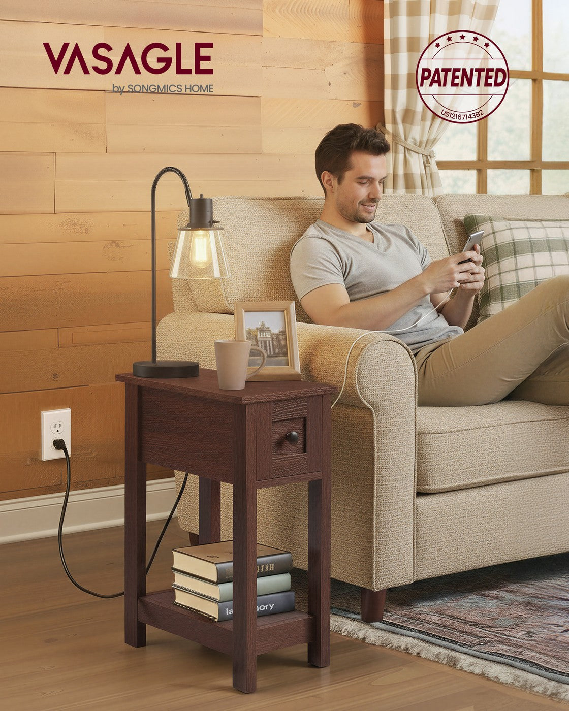 Farmhouse End Table with Storage Drawer - Saddle Brown - Saddle Brown