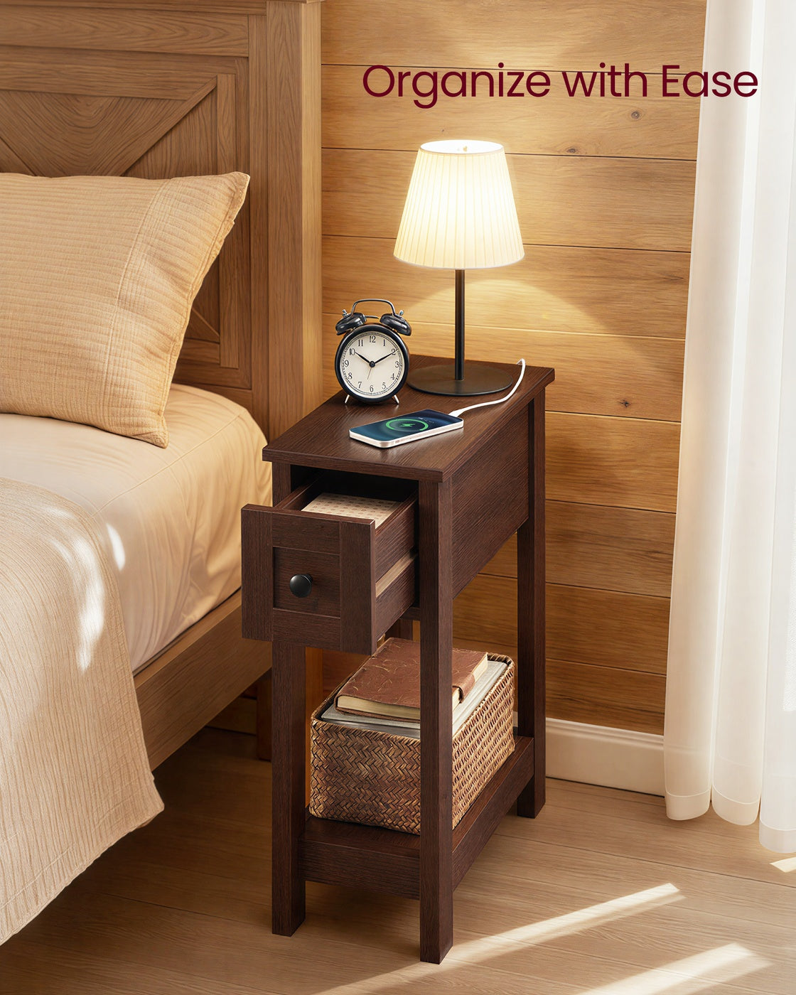 Farmhouse End Table with Storage Drawer - Saddle Brown - Saddle Brown