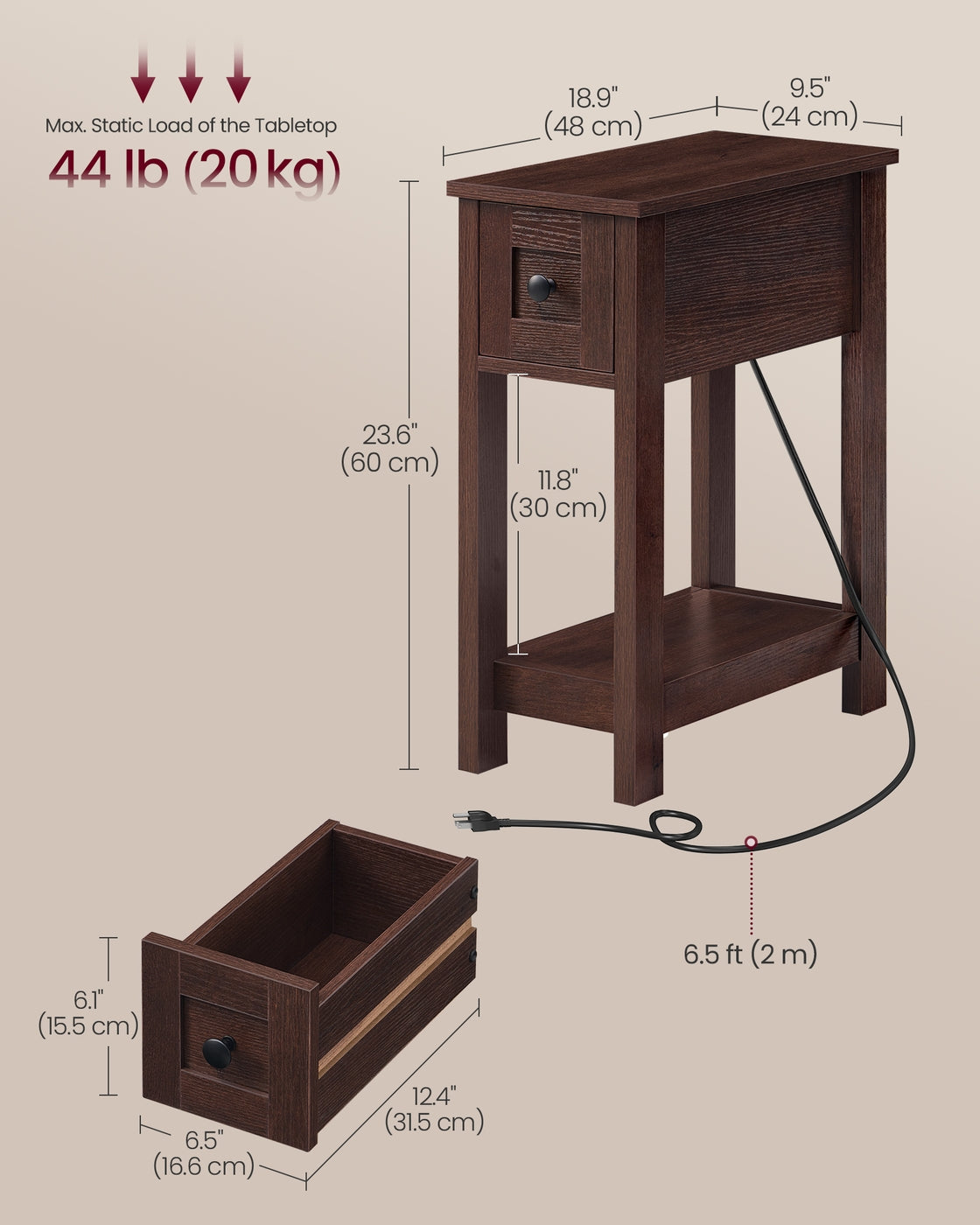 Farmhouse End Table with Storage Drawer - Saddle Brown - Saddle Brown