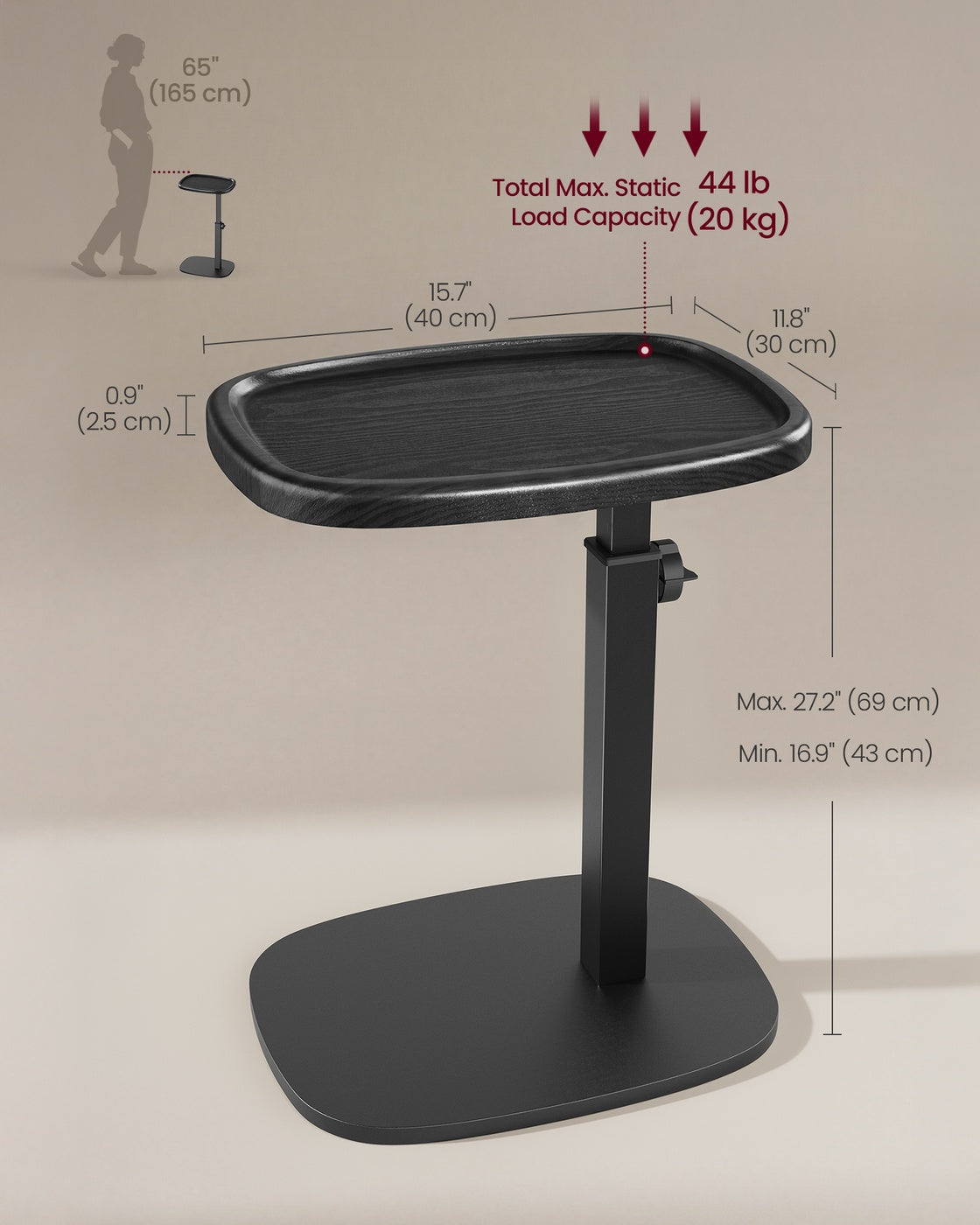 C-Shaped Sofa Side Table - Slides Under Couch - Laptop and Snack Tray
