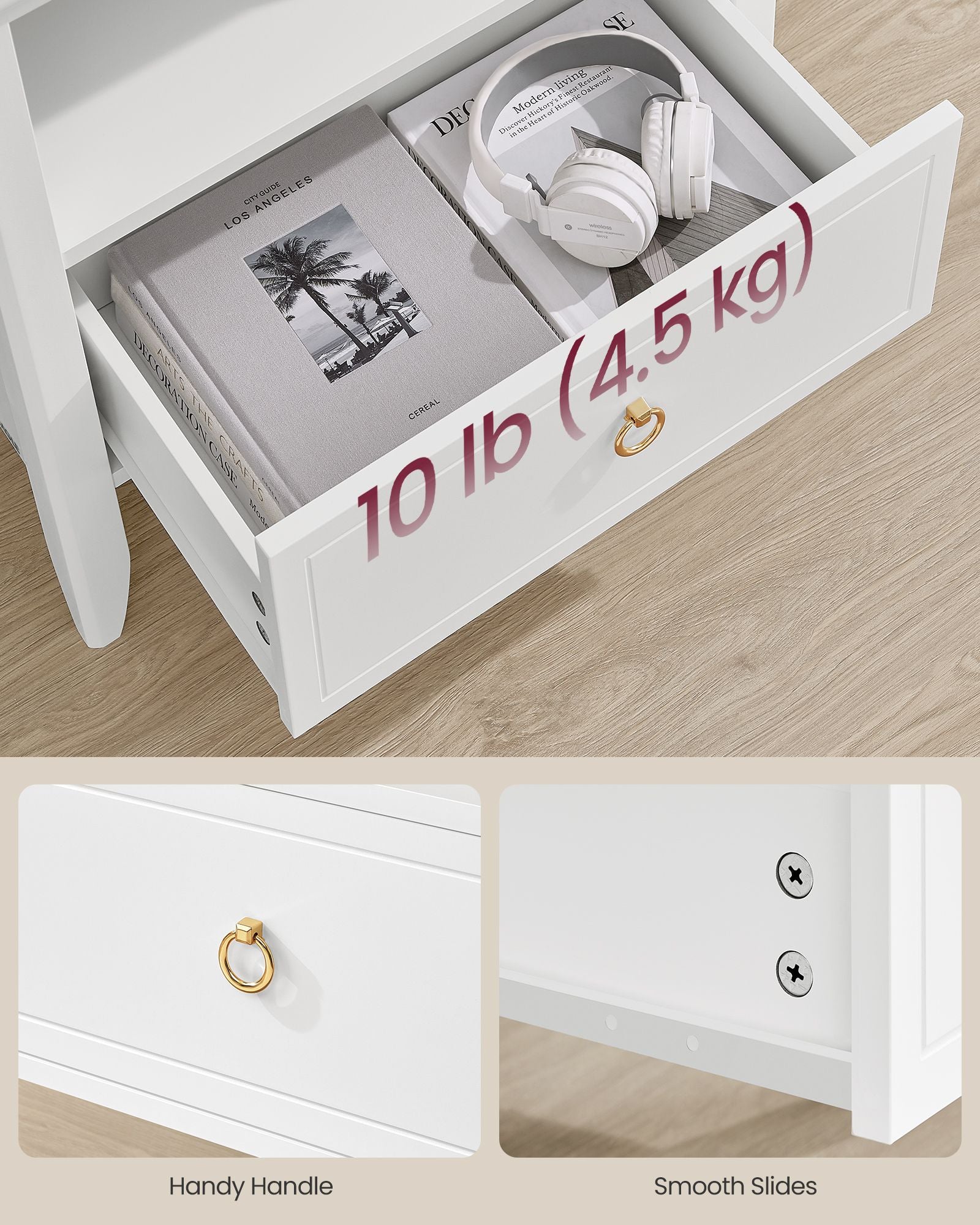 Nightstand - Bedside Table - Side End Table with Drawer and Open Shelf