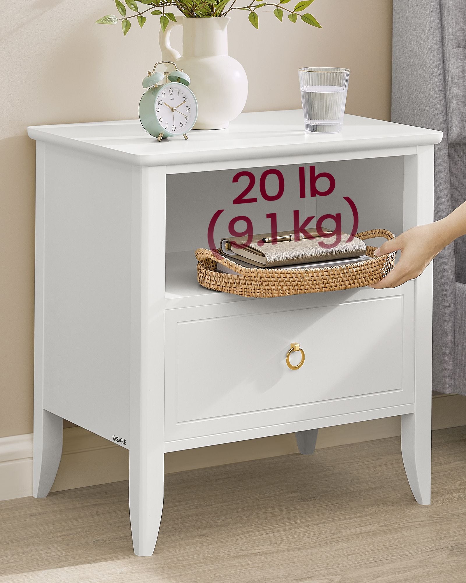Nightstands - Set of 2 Bedside Tables - Side End Tables with Drawer and Open Shelf