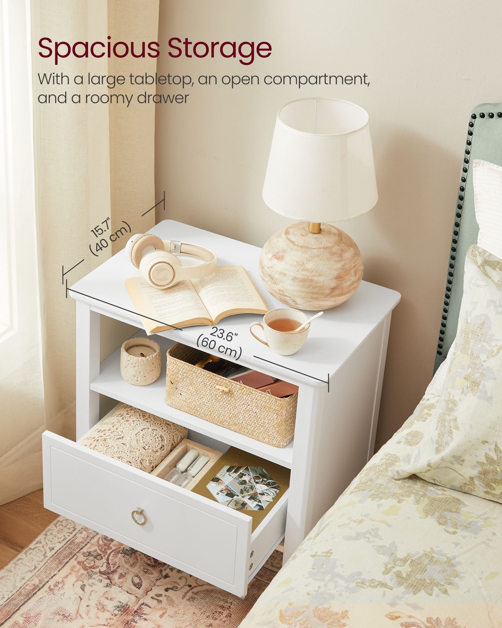 Nightstands - Set of 2 Bedside Tables - Side End Tables with Drawer and Open Shelf