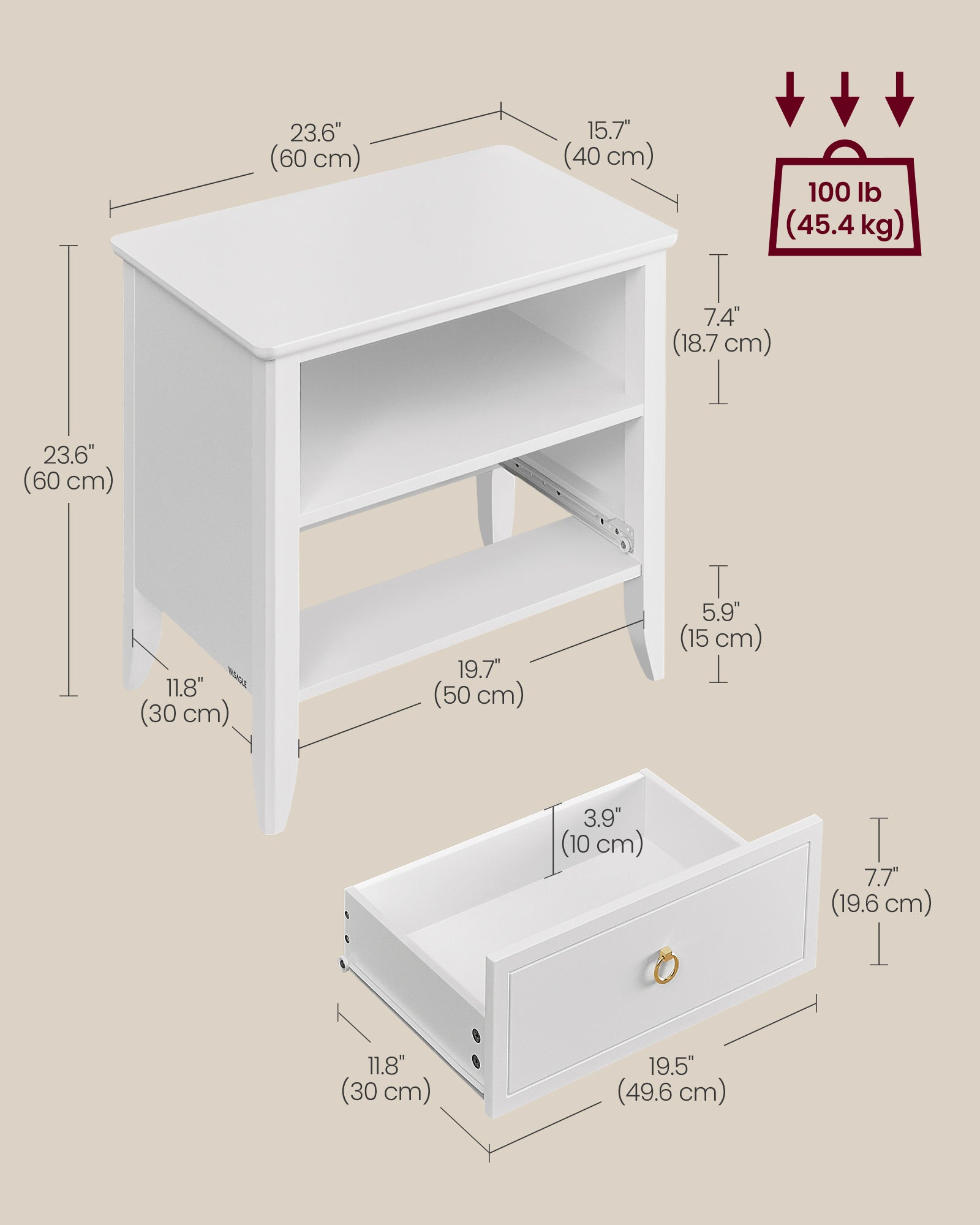 Nightstand - Bedside Table - Side End Table with Drawer and Open Shelf