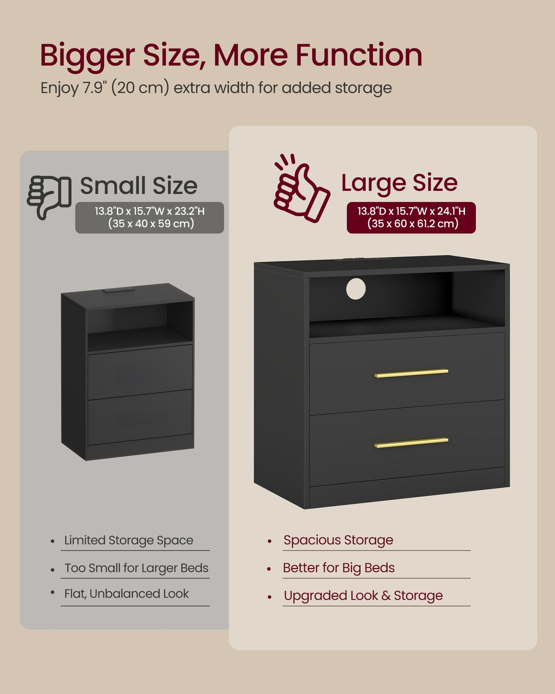 Smart Nightstand - Charging Station - LED Lights - With Drawers
