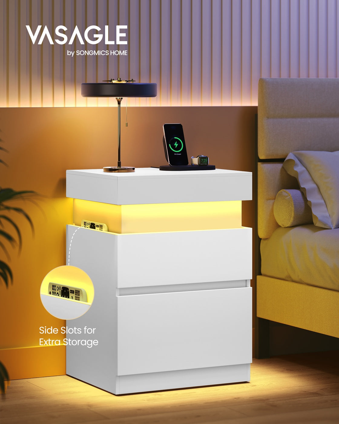 KAILYN Collection - Nightstand with Power Outlets - Sliding Lid - Set of 2