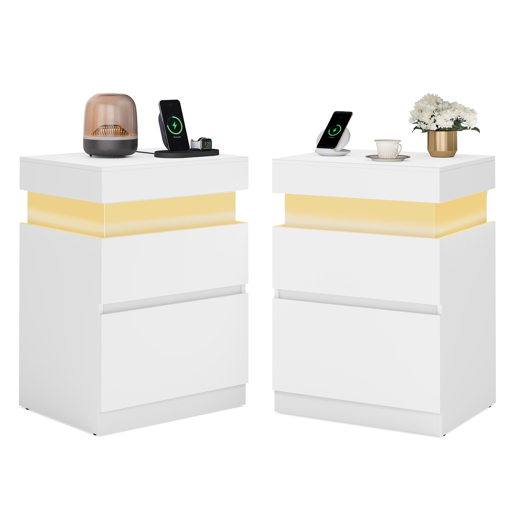 KAILYN Collection - Nightstand with Power Outlets - Sliding Lid - Cloud White