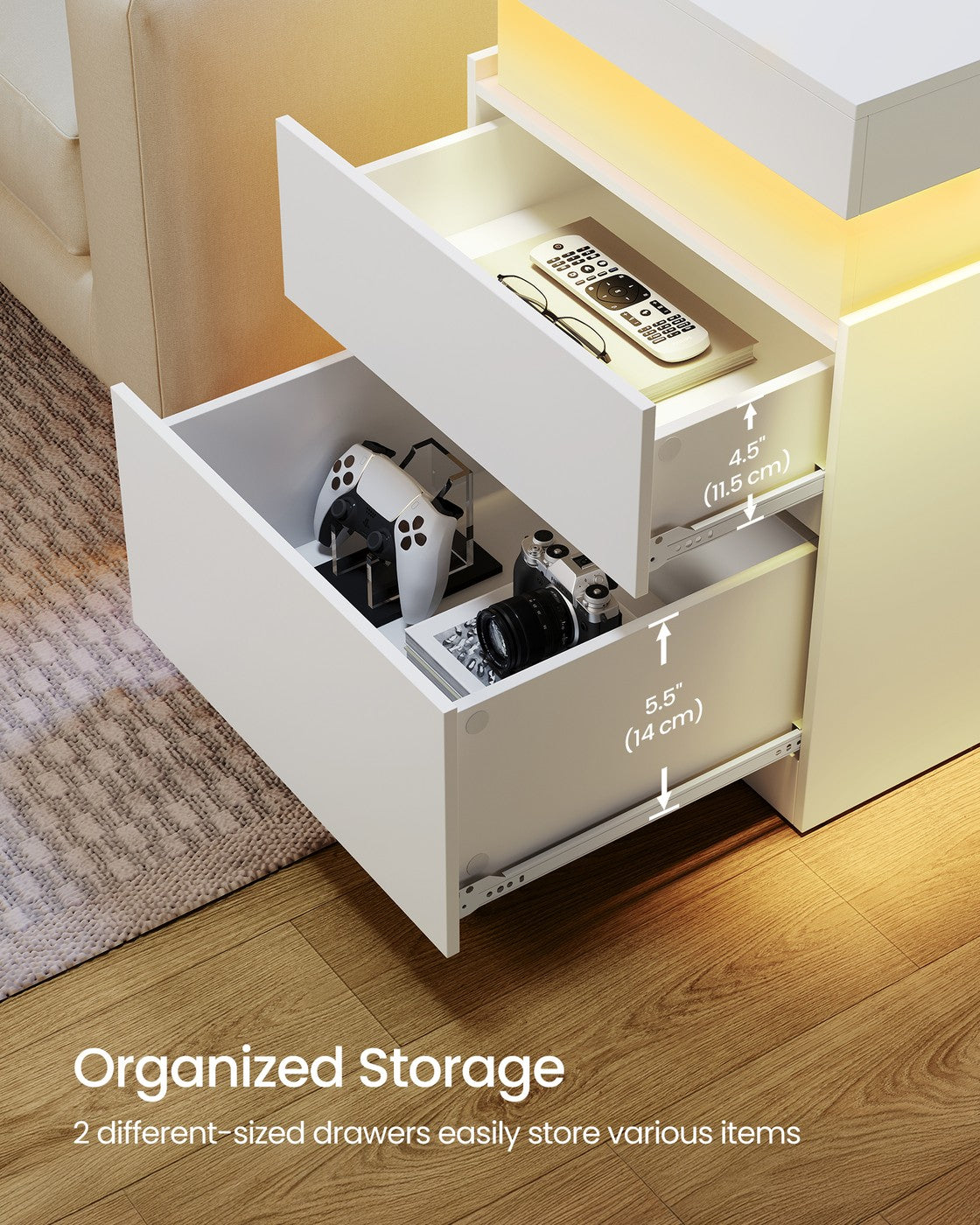 KAILYN Collection - Nightstand with Power Outlets - Sliding Lid - Set of 2