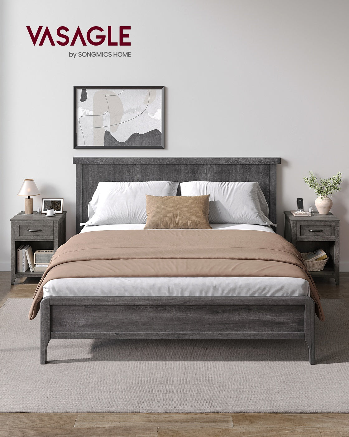 Farmhouse Nightstands - Charging Station - Drawer and Open Shelf - Set of 2