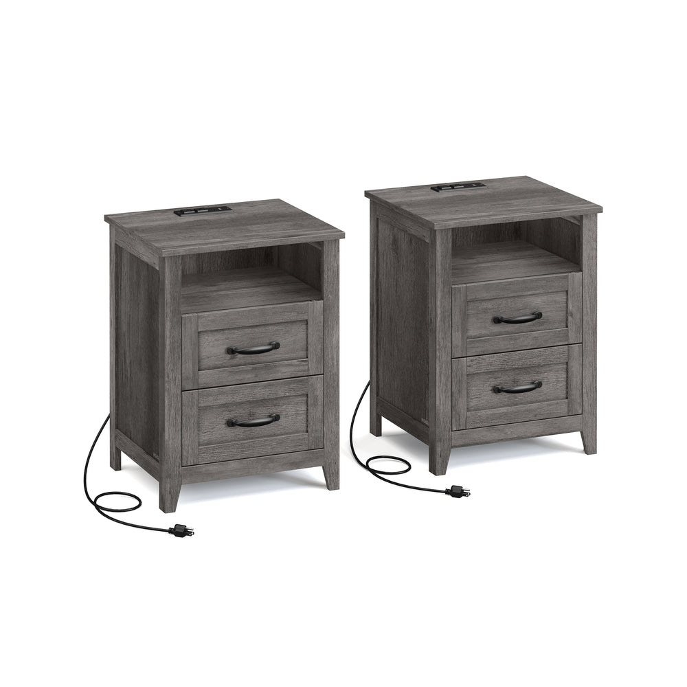 Set Of 2 Farmhouse Nightstands - Gray