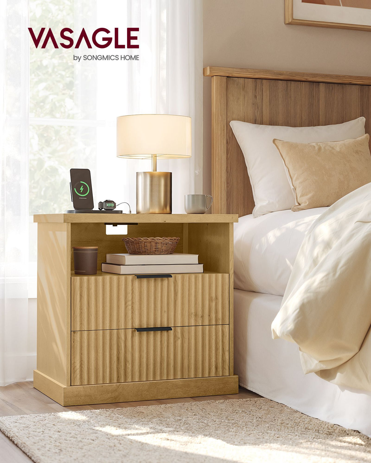 MAXE Collection Nightstand - Charging Station - 2 Drawers - Set of 2