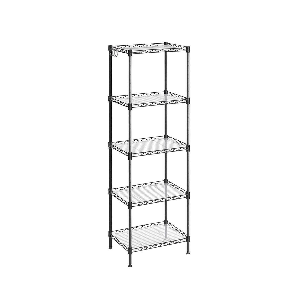 5-Tier Metal Storage Shelves - Kitchen Wire Shelving Unit - Storage Rack with Adjustable Shelves - Shelf Liners - 8 Hooks - for Garage - Black