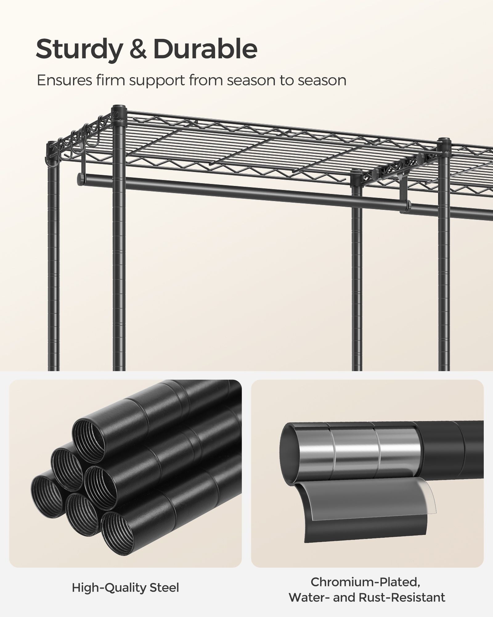 Metal Clothing Rack with Adjustable Shelves and Hanging Rails - Ink Black