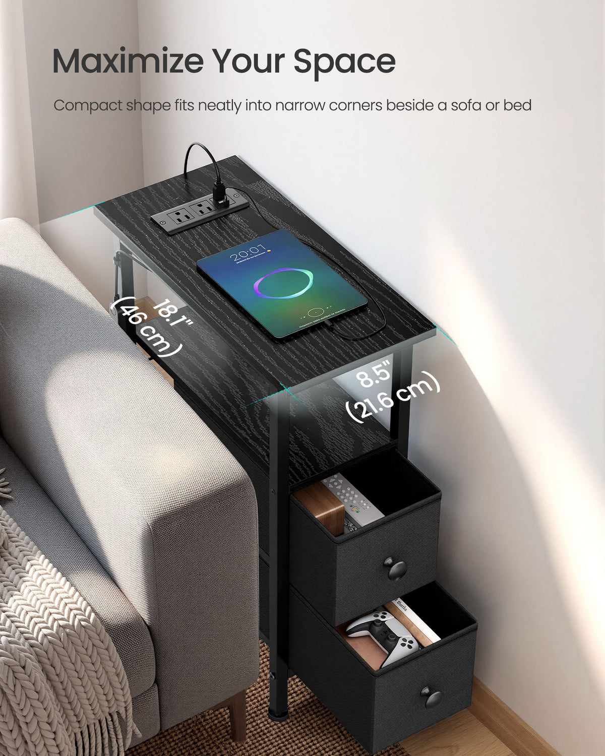 BELLAH Collection Nightstand - LED Light - 2 Drawers - Charging Station